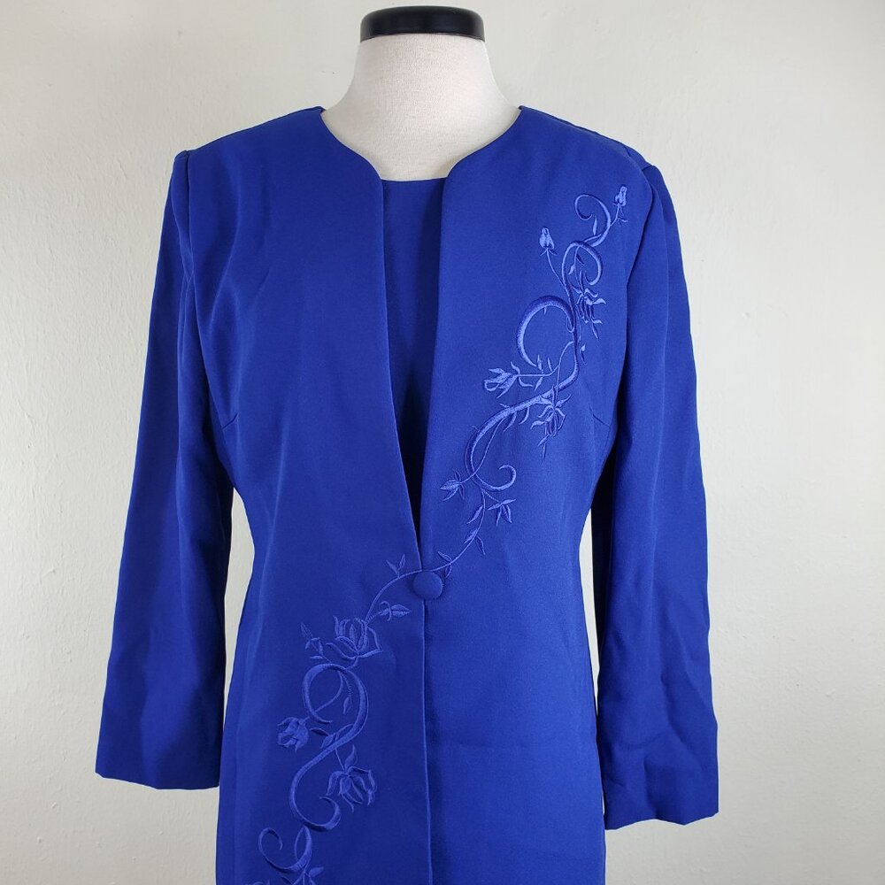 Studio one Blue Embroidered Dress And Jacket One Piece Dress Size 12 - Picture 2 of 12
